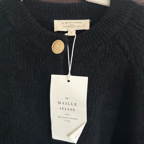 Sezane Othello Black Cardigan with Gold Buttons - Picture 2 of 9